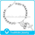 Vacuum Catholic Medal Stainless Steel Bead Bracelet High Polish Silver 5MM Cross Rosary Bracelet for Catholic